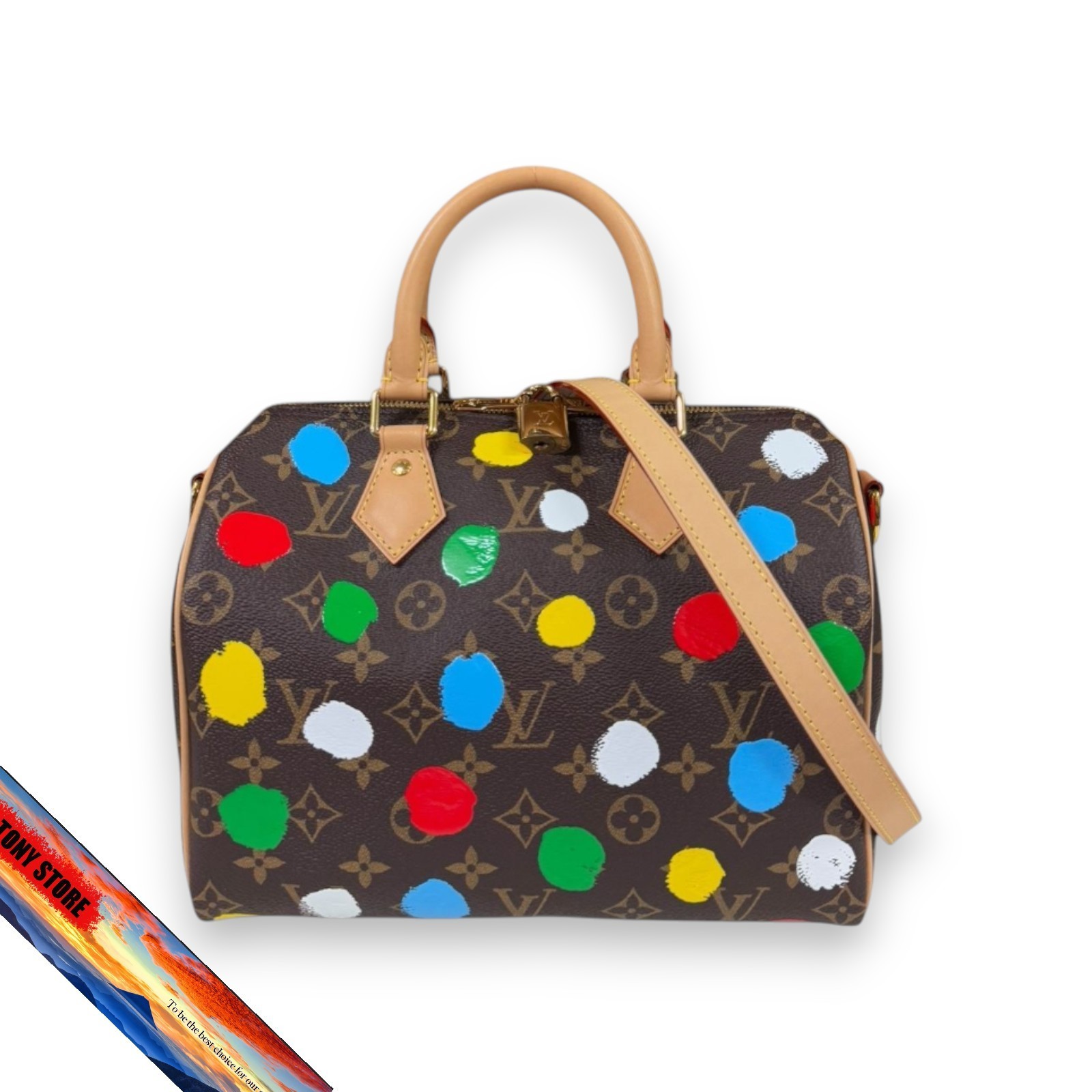 Louis Vuitton M46433 Speedy Bandouliere 25 Yayoi Kusama Monogram Boston Handbag