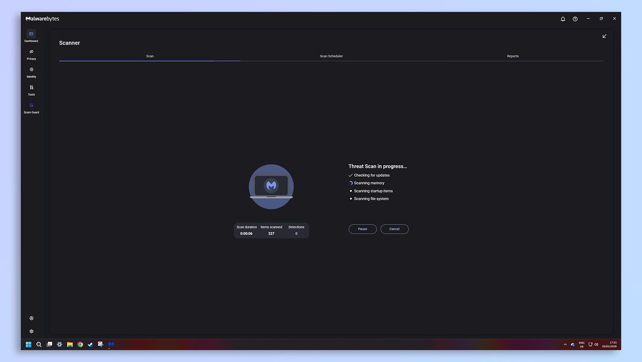 Malwarebytes antivirus software screenshot