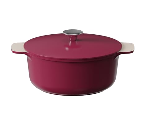 Cooksmart Signature 20cm Casserole Pot With Lid &amp;ndash; Cast Aluminium | Non-Stick | Pfoa &amp;amp; Pfas Free | Free Felt Pan Protector | Induction, Gas, &amp;amp; Electric Hob Compatible (raspberry)