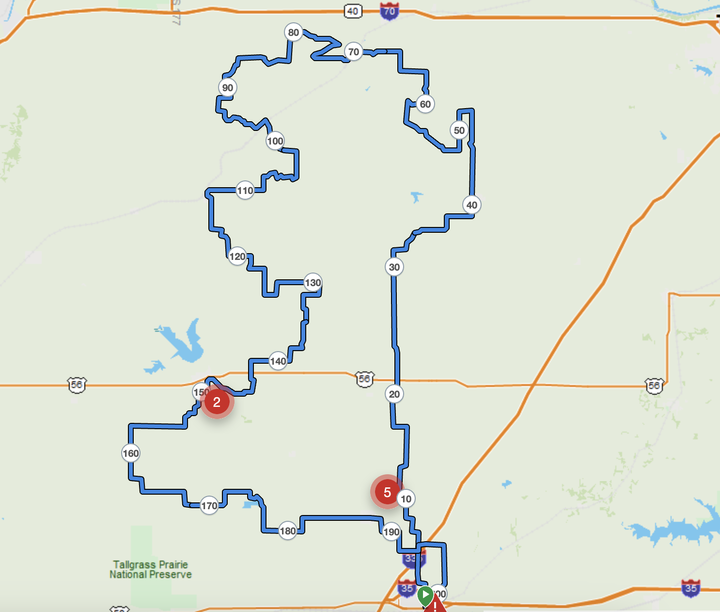 Route map for 2025 Unbound Gravel 200