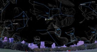 June 2024 night sky map showing the moon sitting to the lower left of Spica.