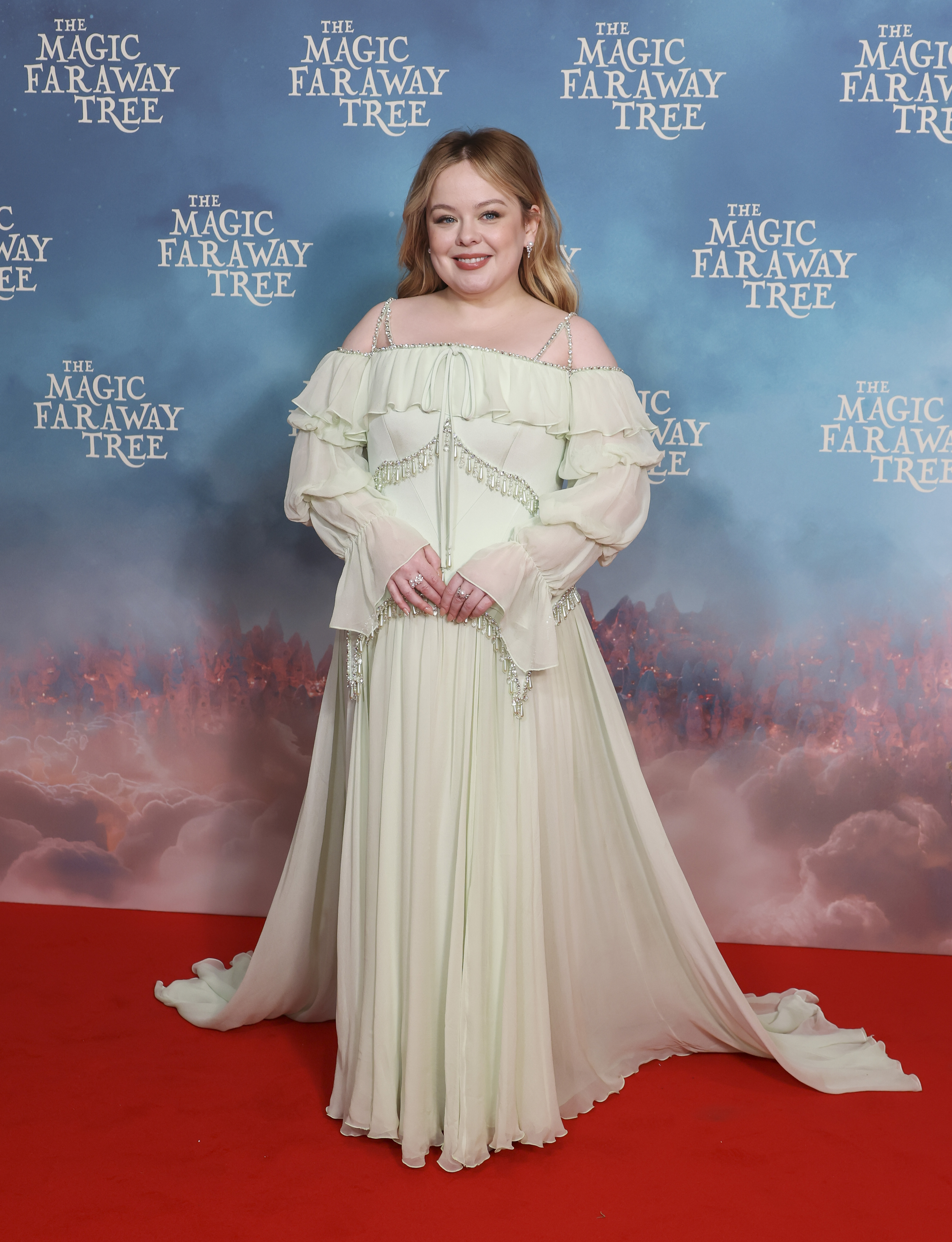 Nicola Coughlan attended the premiere of 'The Magic Faraway Tree' in a ruffled romantic gown from Georges Chakra