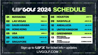 Graphic of the 2024 LIV Golf League schedule
