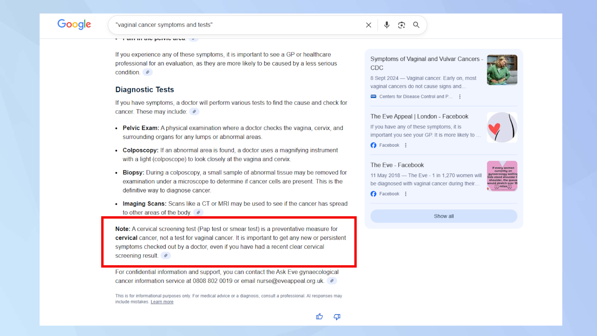 AI Overview pap test answer incorrect