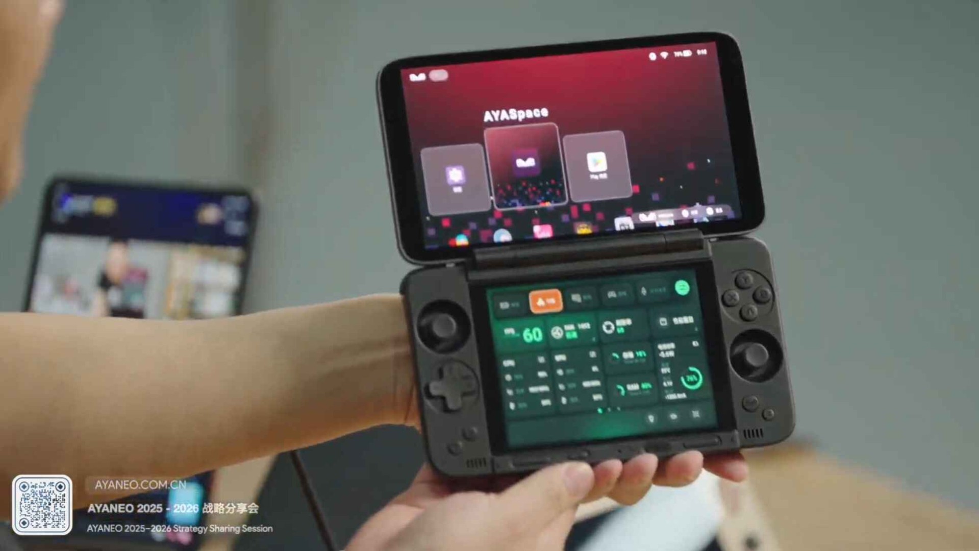 AYANEO Pocket DS in-hand showing both screens