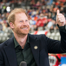 Prince Harry acknowledges fans prior to the start of a TV interview during pre-game festivities before the start of the 2024 Grey Cup at BC Place on November 17, 2024 in Vancouver, Canada.