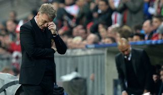 David Moyes reacts to a Champions League exit against Bayern Munich during his spell with Manchester United
