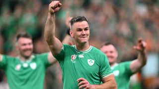 Johnny Sexton of Ireland celebrates victory after defeating South Africa ahead of the Ireland vs Scotland clash at the Rugby World Cup France 2023
