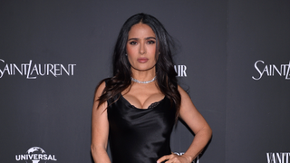 Salma Hayek attends the Saint Laurent x Vanity Fair x NBCUniversal dinner and party to celebrate “Oppenheimer” at a private residence on March 08, 2024 in Los Angeles, California