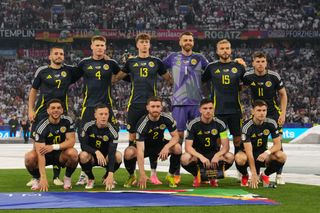 Scotland Euro 2024 squad The players of Scotland pose for a team photo prior to kick-off ahead of the UEFA EURO 2024 group stage match between Germany and Scotland at Munich Football Arena on June 14, 2024 in Munich, Germany. (Photo by Alex Caparros - UEFA/UEFA via Getty Images)