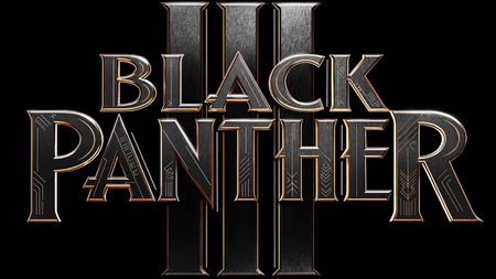 The official logo for Marvel Studios' Black Panther 3, with black/silver/gold text on a black background