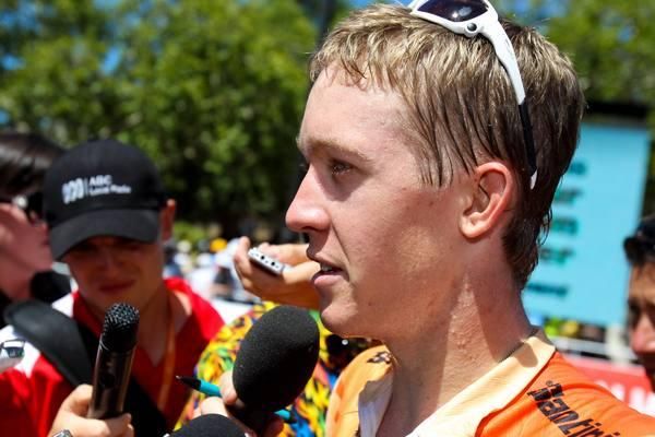 Cameron Meyer speaks to media after his tour win.