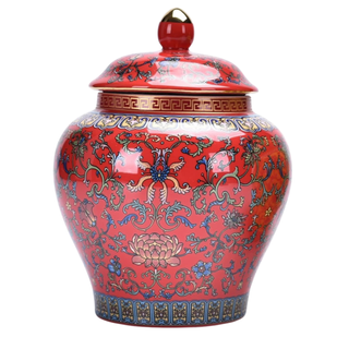 Chinoserie-style red decorative jar