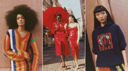 four women wearing colorful pieces from the j.crew and christopher john rogers collaboration outside in new york city