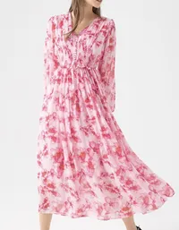 DELICATE FLORAL SHIRRED MAXI DRESS IN HOT PINK, $62 (£48) | ChicWish