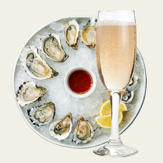 Oyster, Champagne cocktail, Food, Drink, Champagne, Dish, Bivalve, Seafood, Champagne stemware, Stemware,