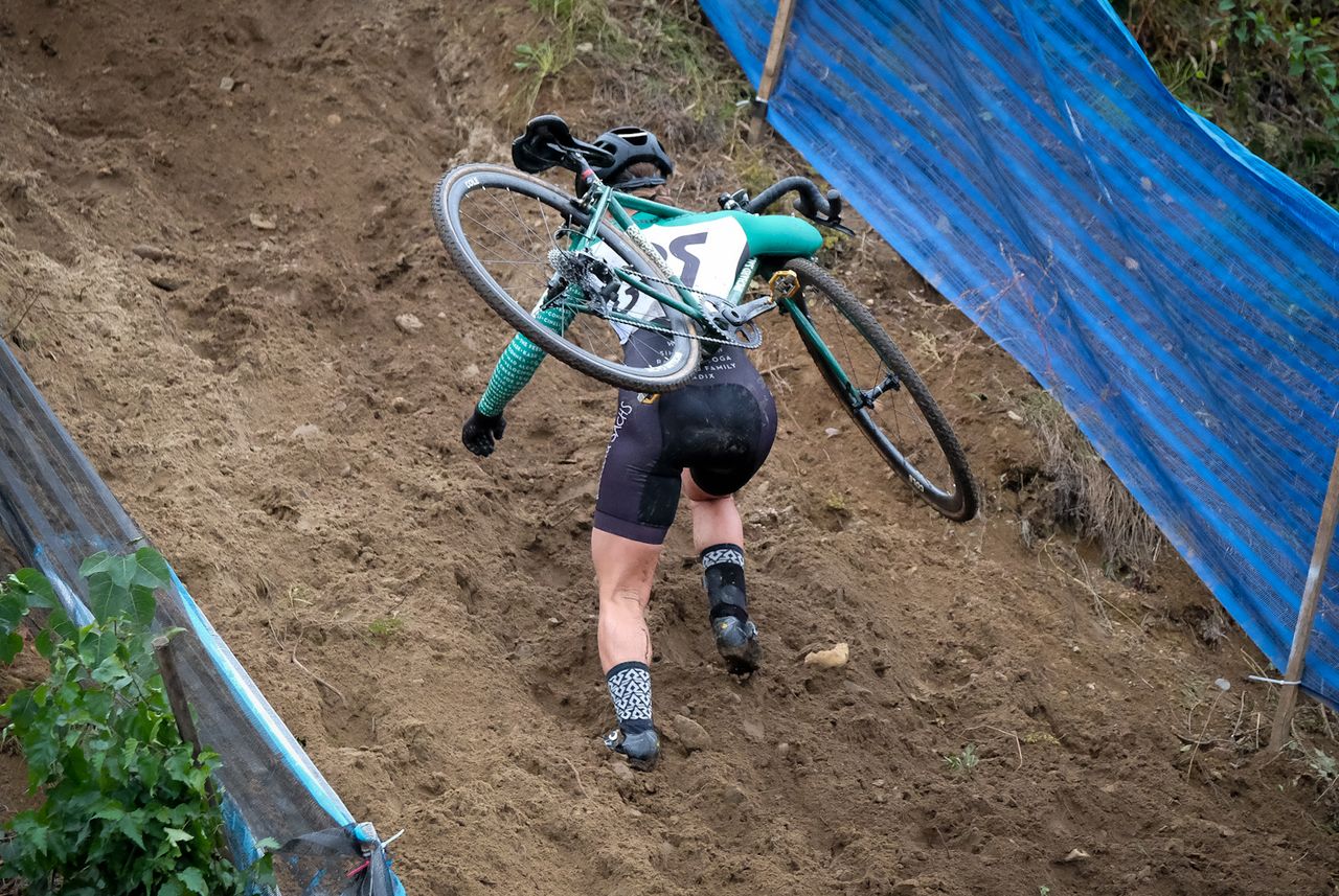 Libby White (House Industries) climbing in deep sand