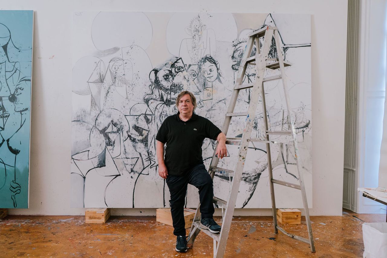 George Condo in the studio.