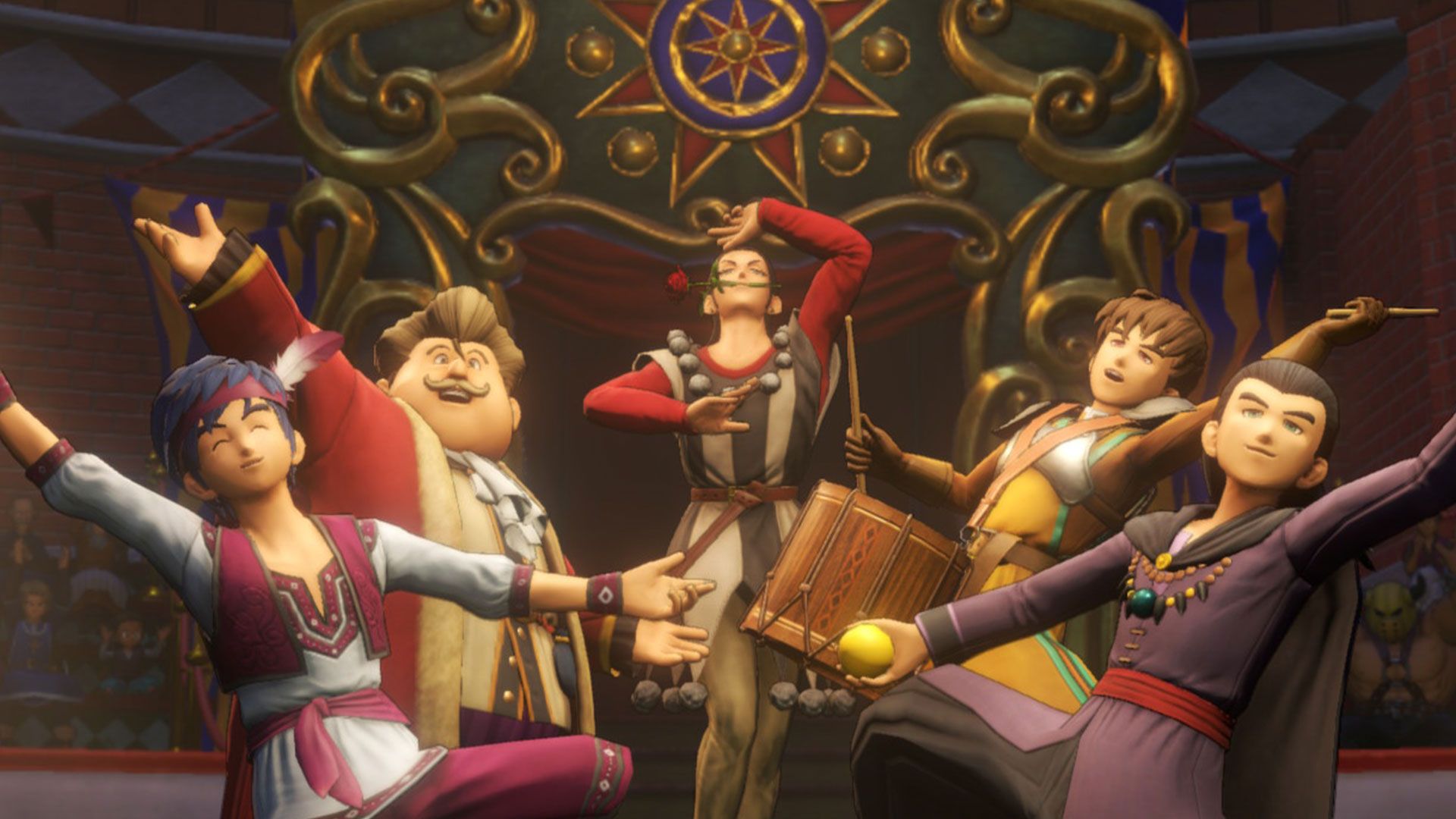 Sylvando performing with the circus during the RPG, Dragon Quest 11: Echoes of an Elusive Age
