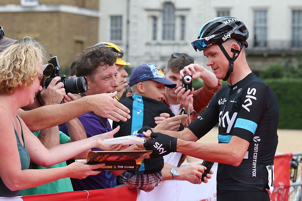 Chris Froome (Team Sky) signs autographs at RideLondon Classic
