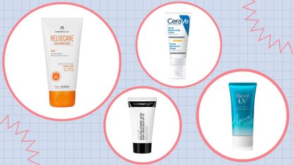 Collage of some of the best sunscreens for dry skin tested for this feature from Heliocare, CeraVe, The Inkey List and Biore