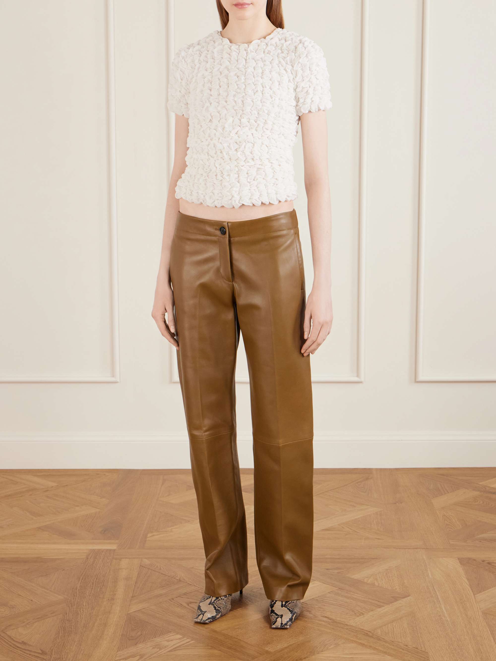 Mita Leather Straight-Leg Pants