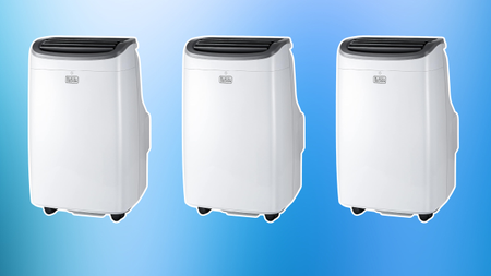 Portable air conditioner on blue background