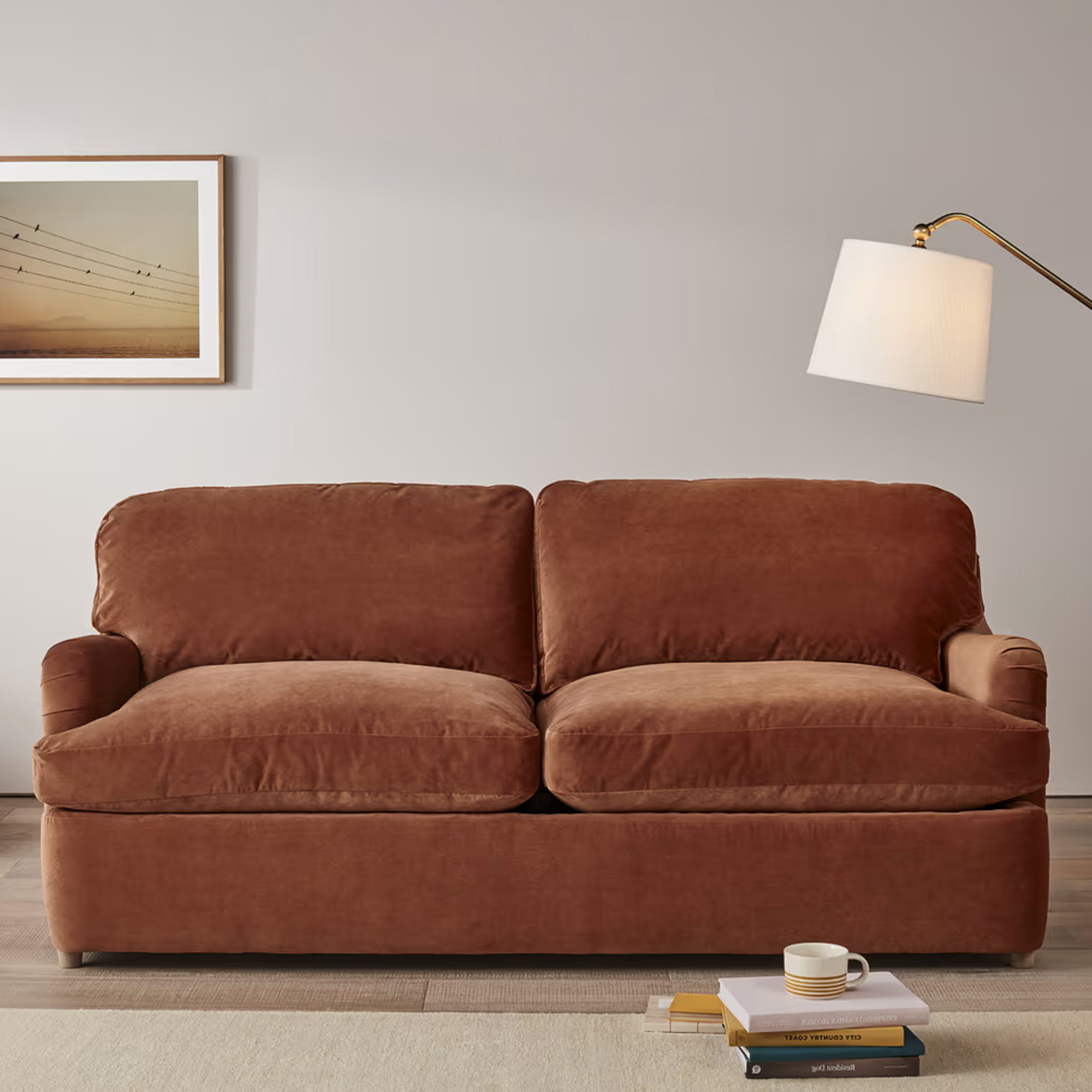 Loaf Jonesy Sofa Bed in 'Broken Pot Orange Velvet' upholstery