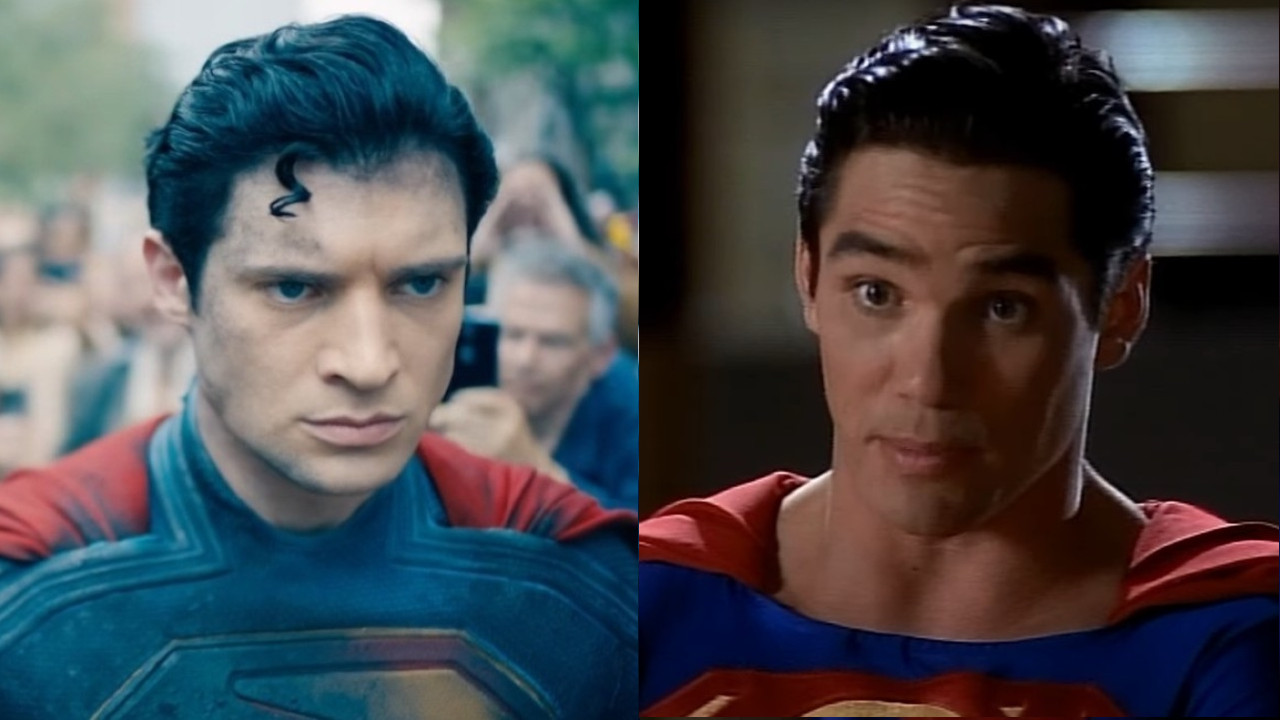 David Corenswet and Dean Cain, each as their respective Superman characters