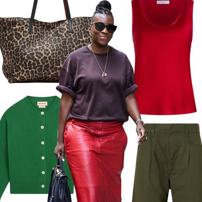 collage of Nikki Ogunnaike wearing four color trends for Fall 2026 for Self Checkout