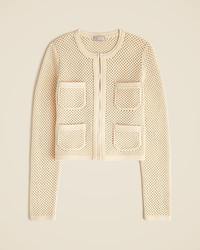 Open Pointelle-Stitch Cardigan