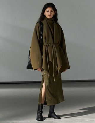 Olive Open-Front Kimono Coat