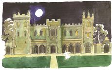 Fig 1: Moonlit Bly from Henry James’s The Turn of the Screw, the ancient family home with a touch of Thornfield Hall. Illustration by Matthew Rice.