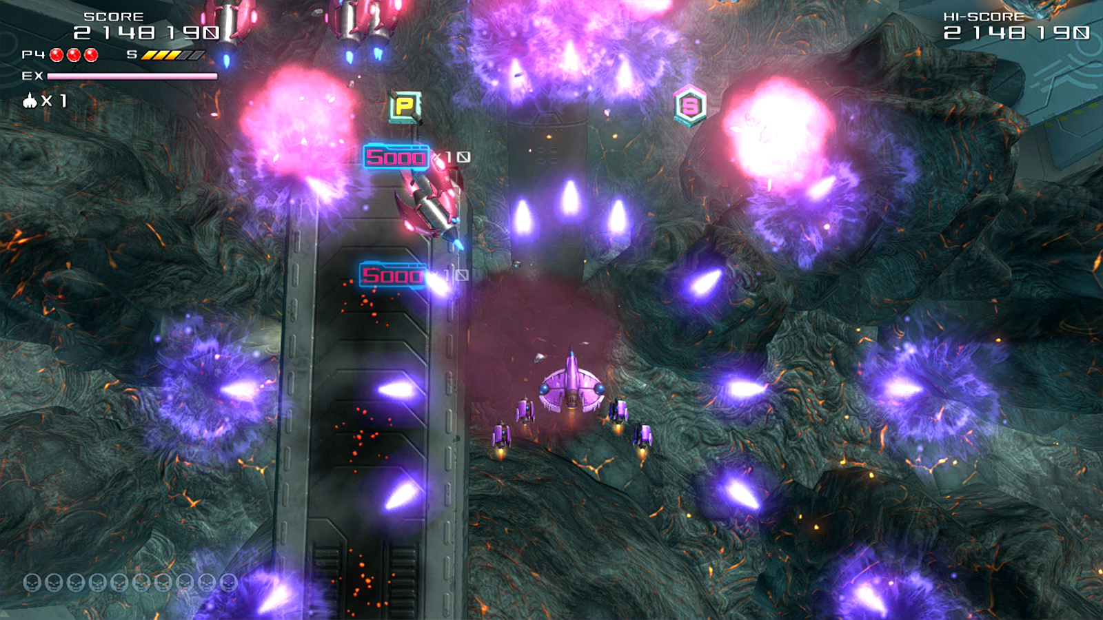 Screens from a retro arcade shooting game