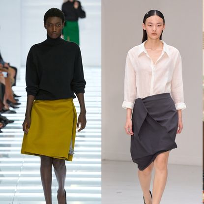 Prada, Ruohan models on the runway showcasing the power of a knee-length skirt