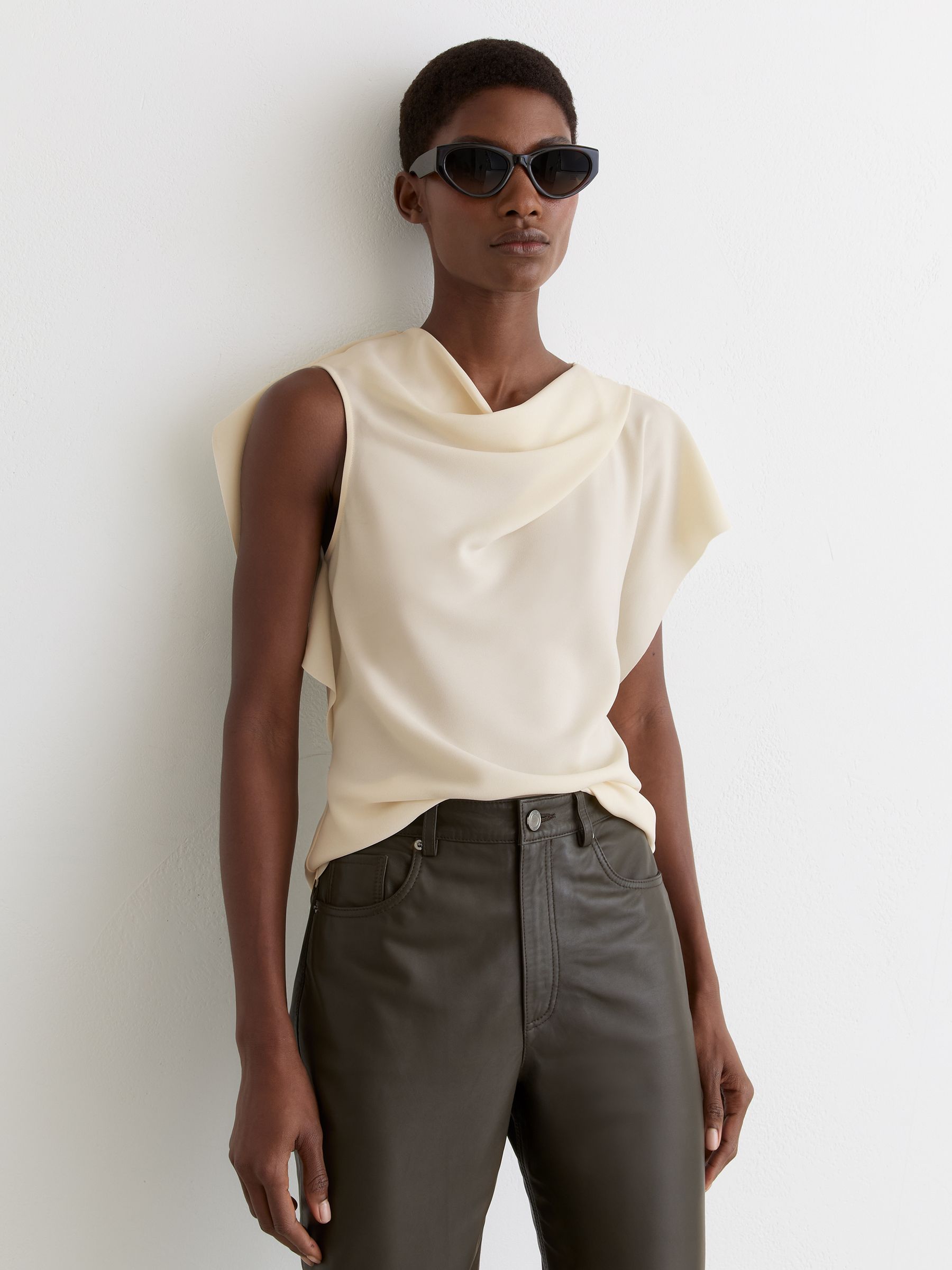 Asymmetric Drape-Neck Top in Ivory