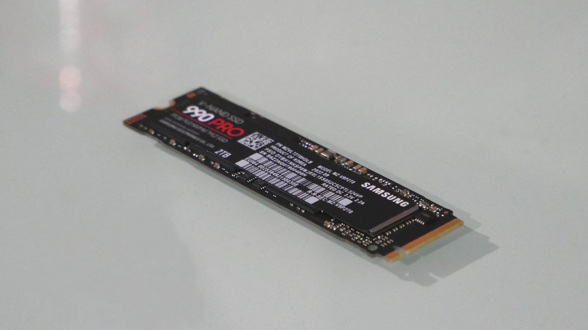 Samsung 990 Pro 2TB on a grey background