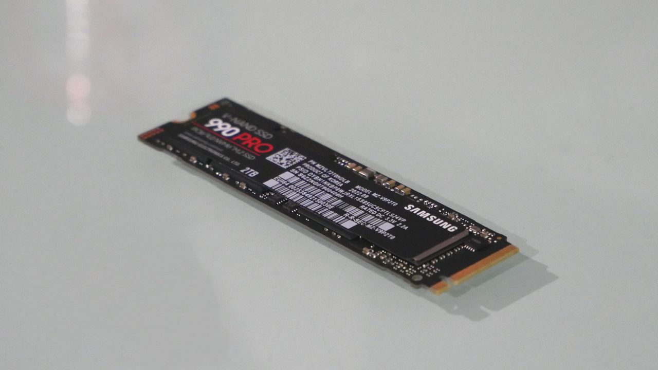 Samsung 990 Pro 2TB on a grey background