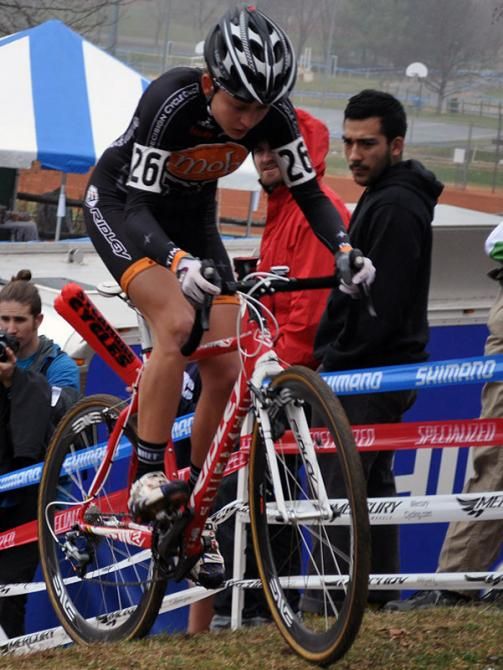 Katherine Shields (Mock Orange Bikes) took the far left line up the wall.