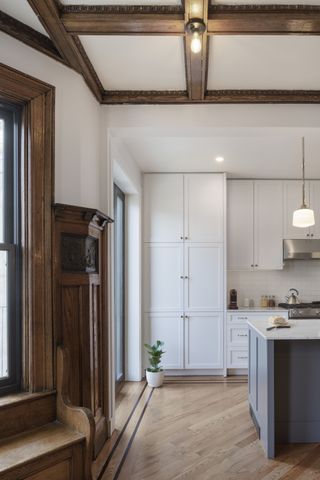 A wood floor kitchen in a Brownstone townhouse in Brooklyn