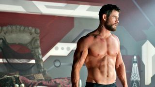 Chris Hemsworth as a shirtless Thor in Thor: Ragnarok