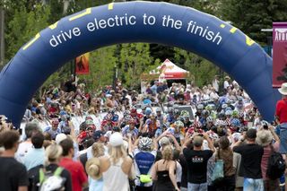 Huge crowds lined the streets of Avon at the start of stage four.