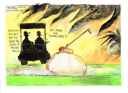 Political Cartoon U.S. Trump COVID relief