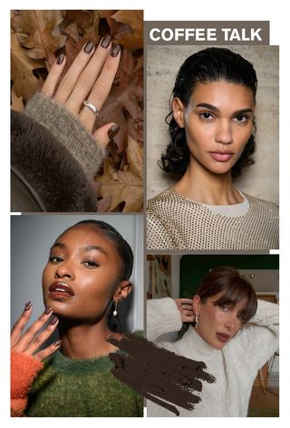 Models and influencers showcasing the coffee talk 2025 beauty trend