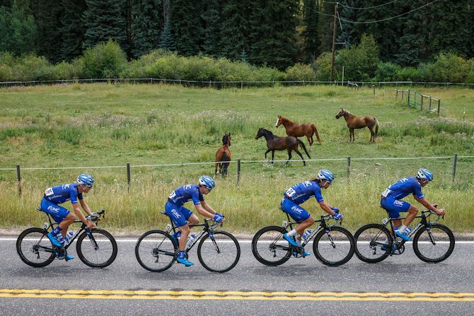 UnitedHealthcare riders lined up on the front on stage 3 of the 2018 Colorado Classic