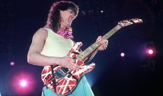 Eddie Van Halen performs live onstage at the Cobo Arena in Detroit, Michigan on September 26, 1986