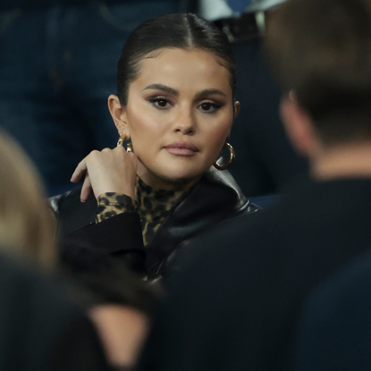 Selena Gomez attends the Ligue 1 Uber Eats match between Paris Saint-Germain and Olympique de Marseille at Parc des Princes on September 24, 2023 in Paris, France