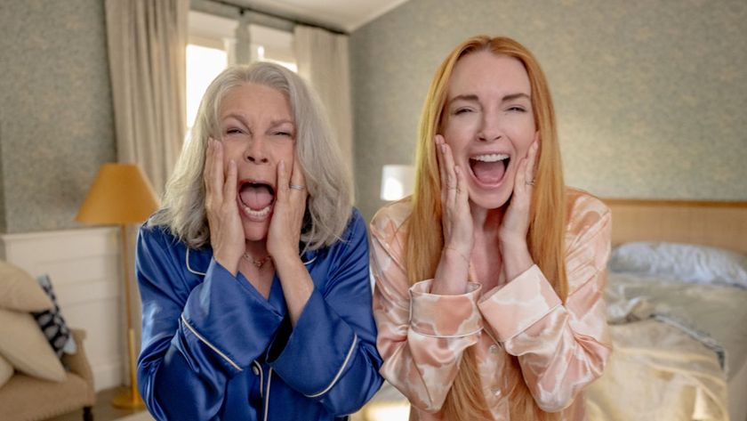 Tess and Anna holding their hands to their faces and screaming in Freakier Friday