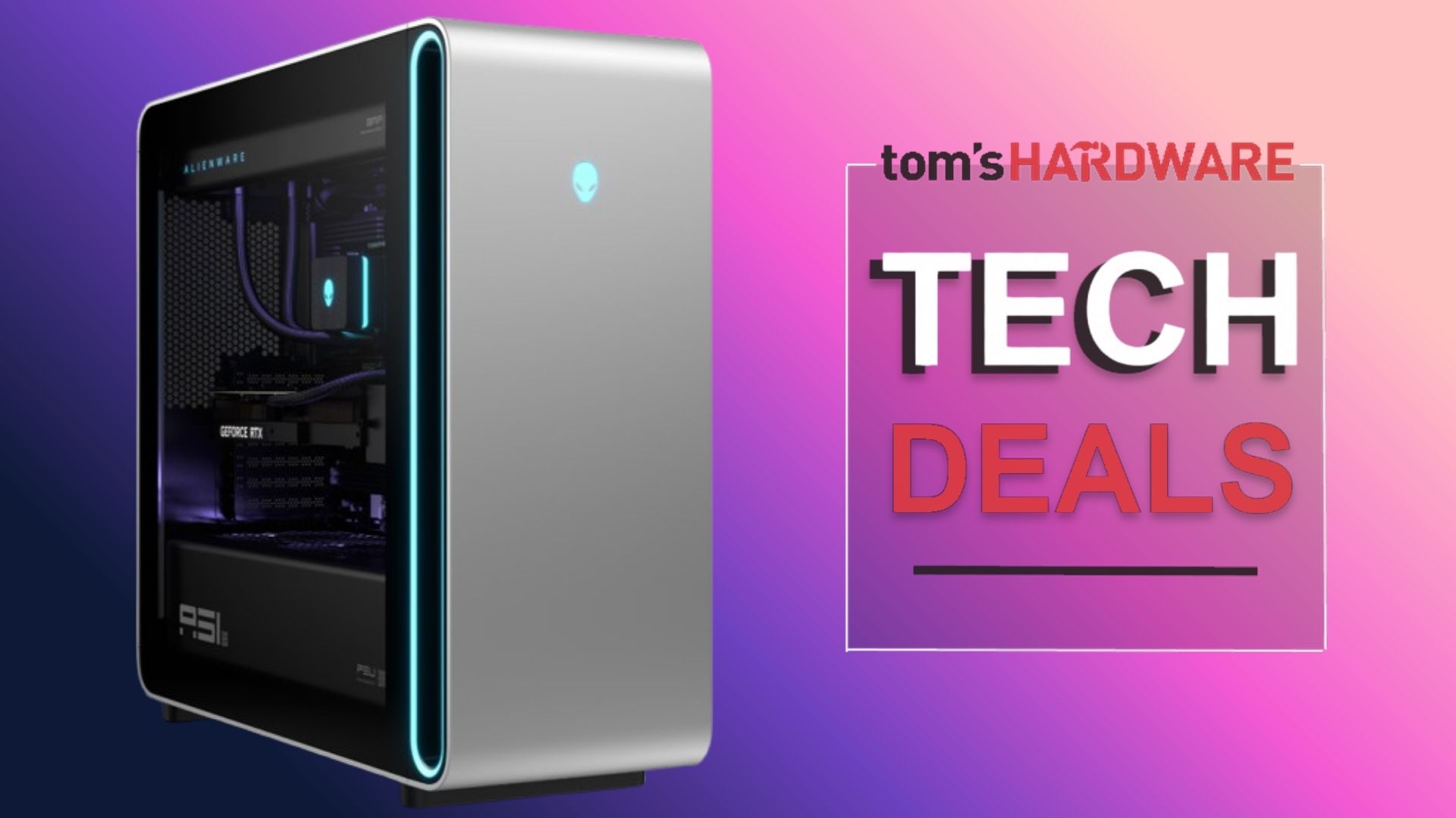 An Alienware Area-51 Gaming PC next to the Tech Deals logo