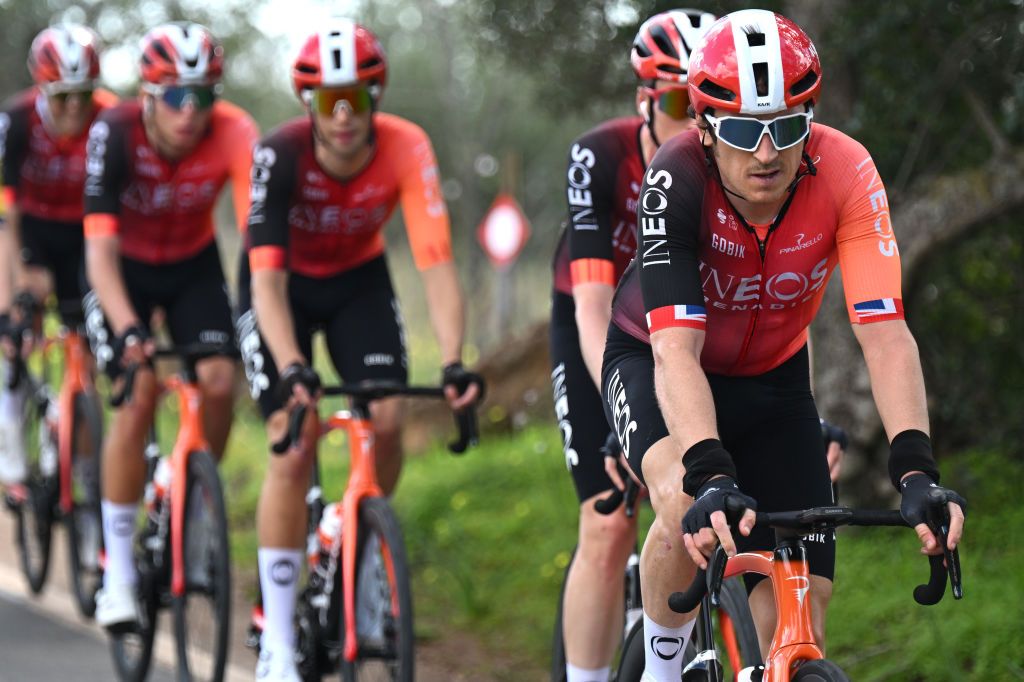 Geraint Thomas in action with his Ineos Grenadiers teammates during the opening stage of the Volta ao Algarve on Wednesday